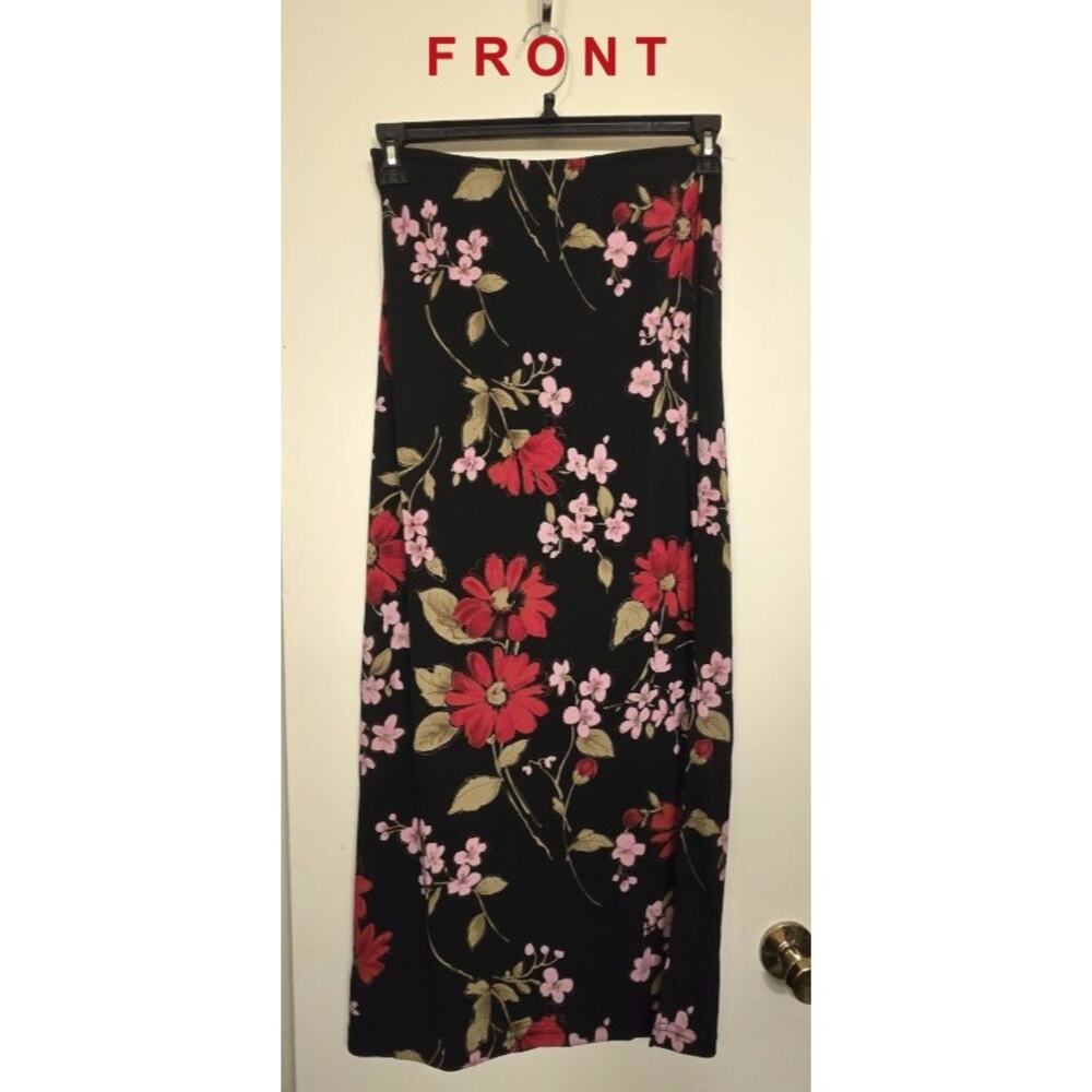 Vintage JKLA Midi Black Floral Skirt 90s Y2k - Women's M Medium - Made in USA